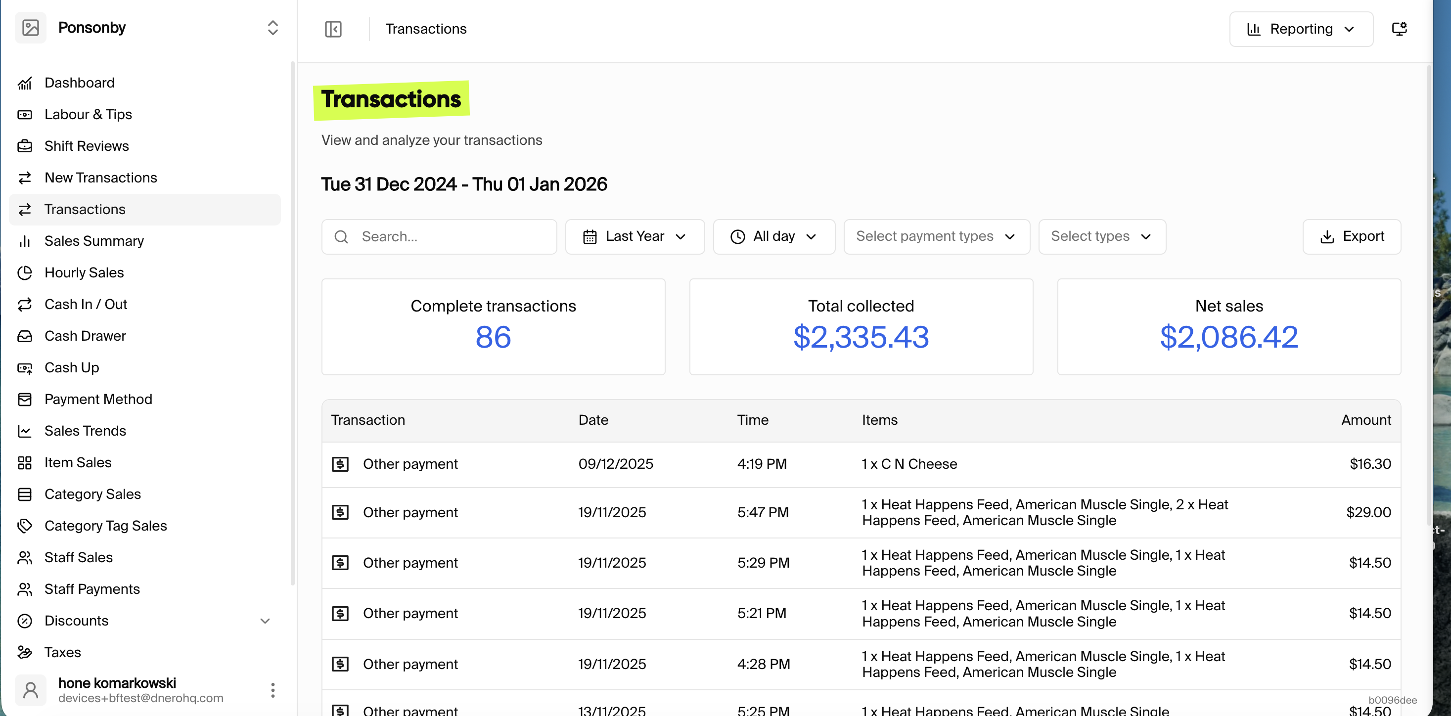 Dnero POS Transactions
