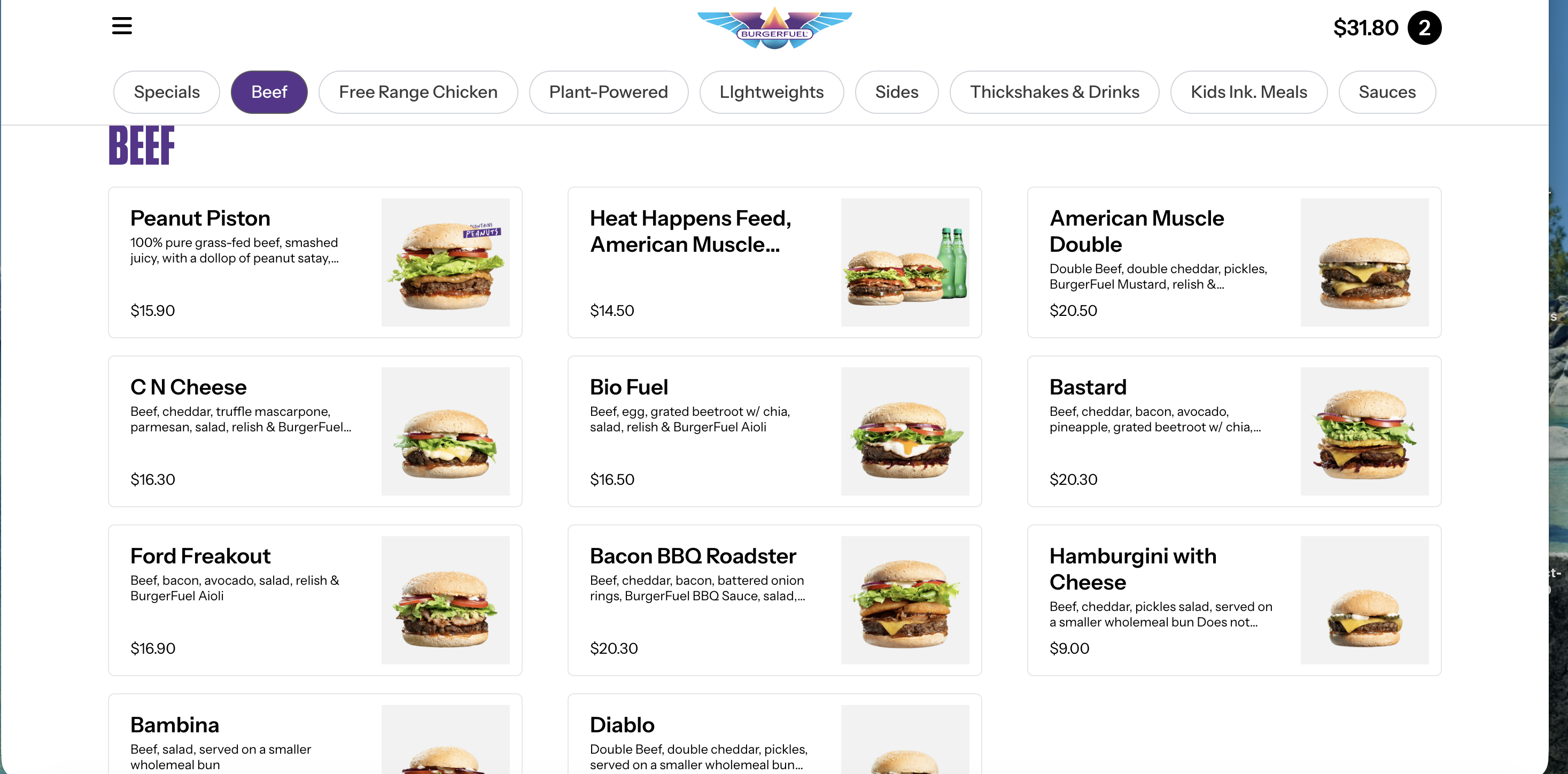 BurgerFuel storefront — Beef category