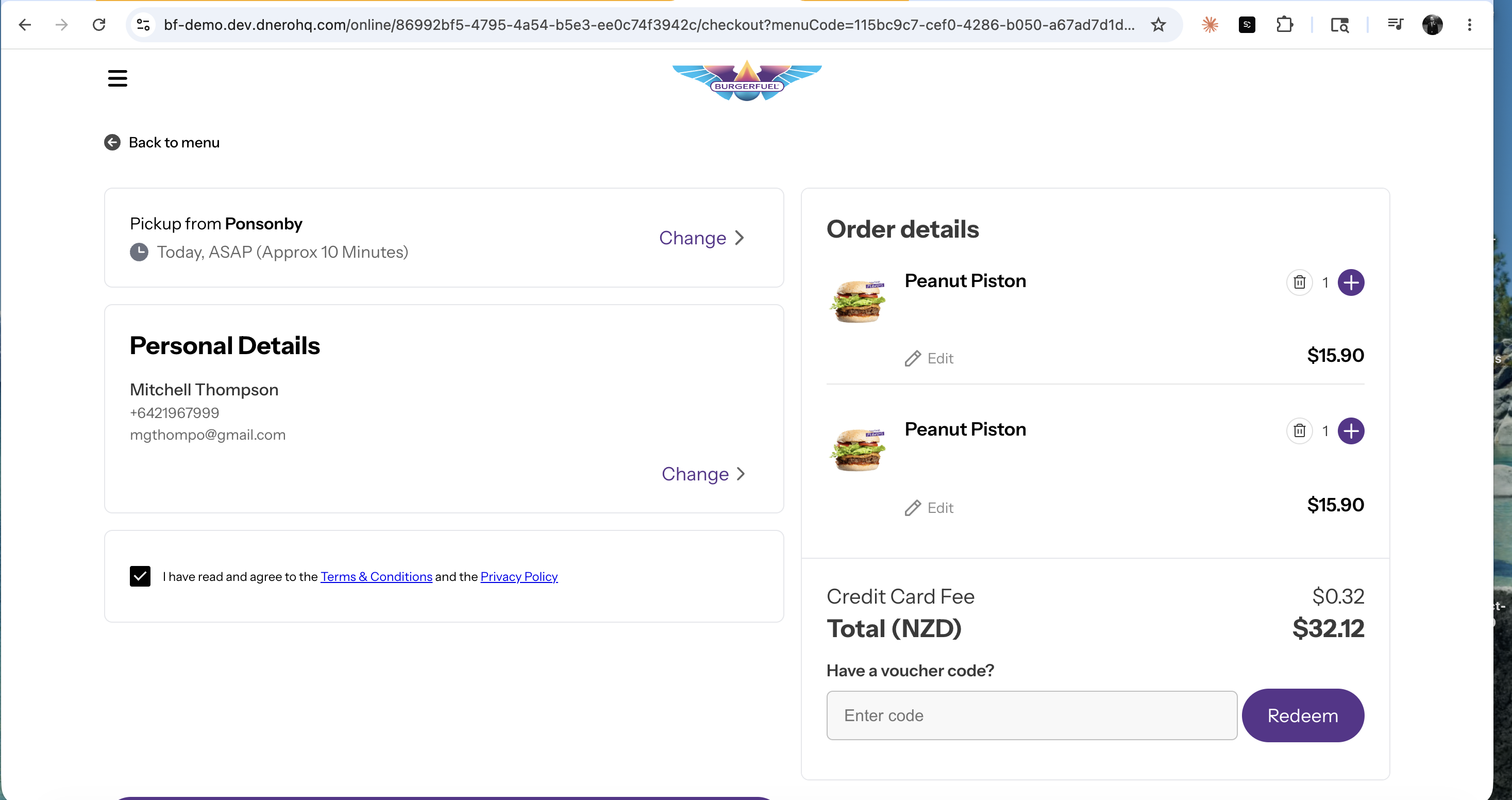 BurgerFuel checkout
